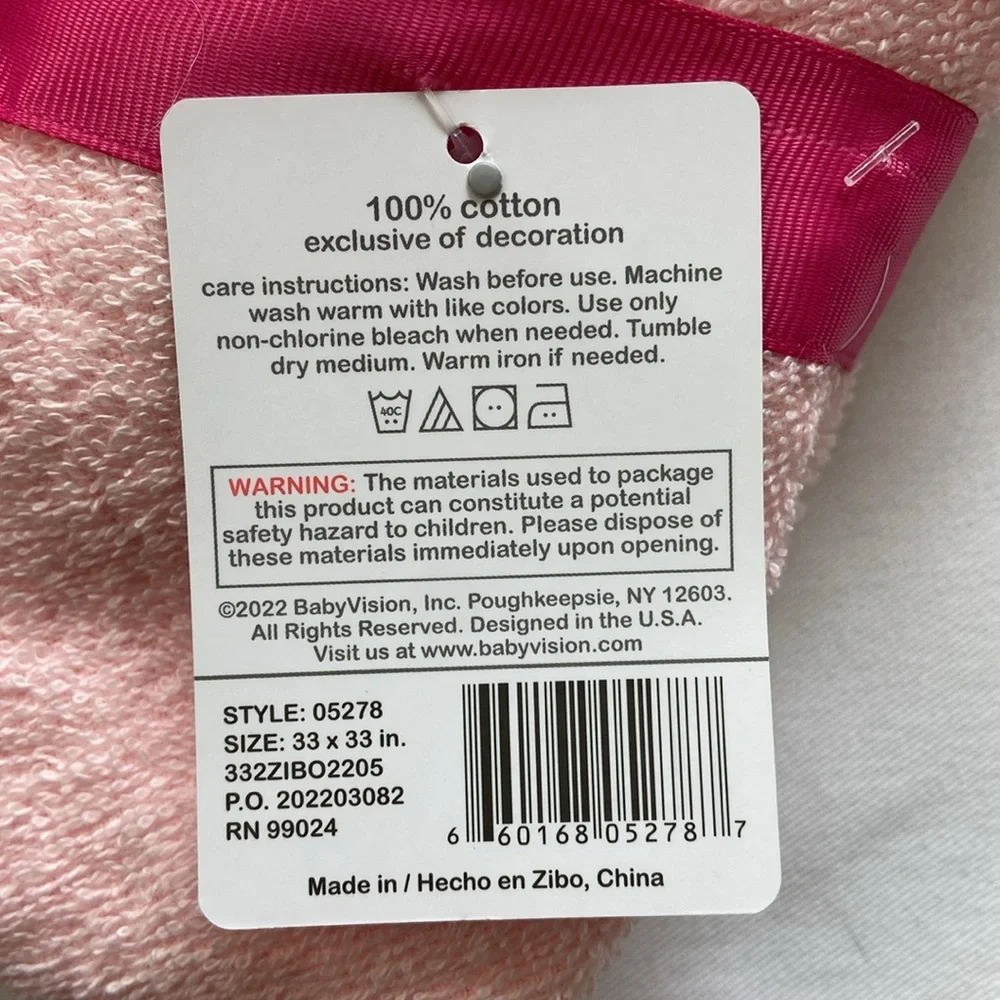 NWT Baby hooded towel Pink Unicorn Luvable Friends 33”x33” super soft cotton